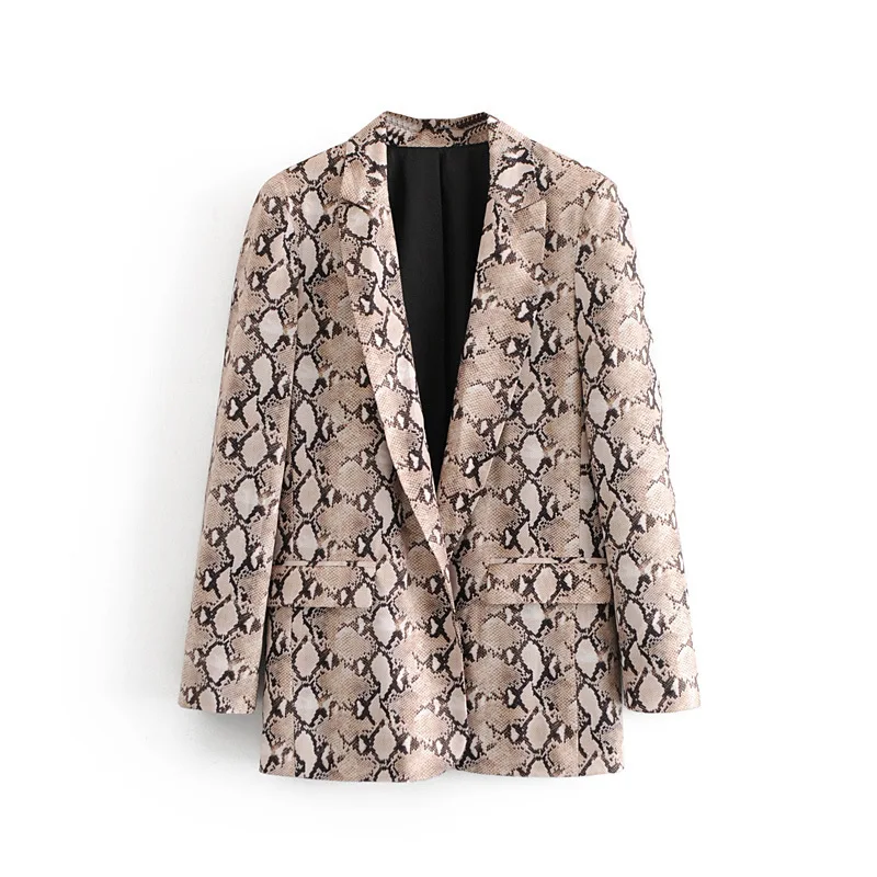 

Fashion Women's Loose Clothing England Style Snake Print Blazer Pockets Lapel Collar Long Sleeve Cardigan Coat Female Outerwear