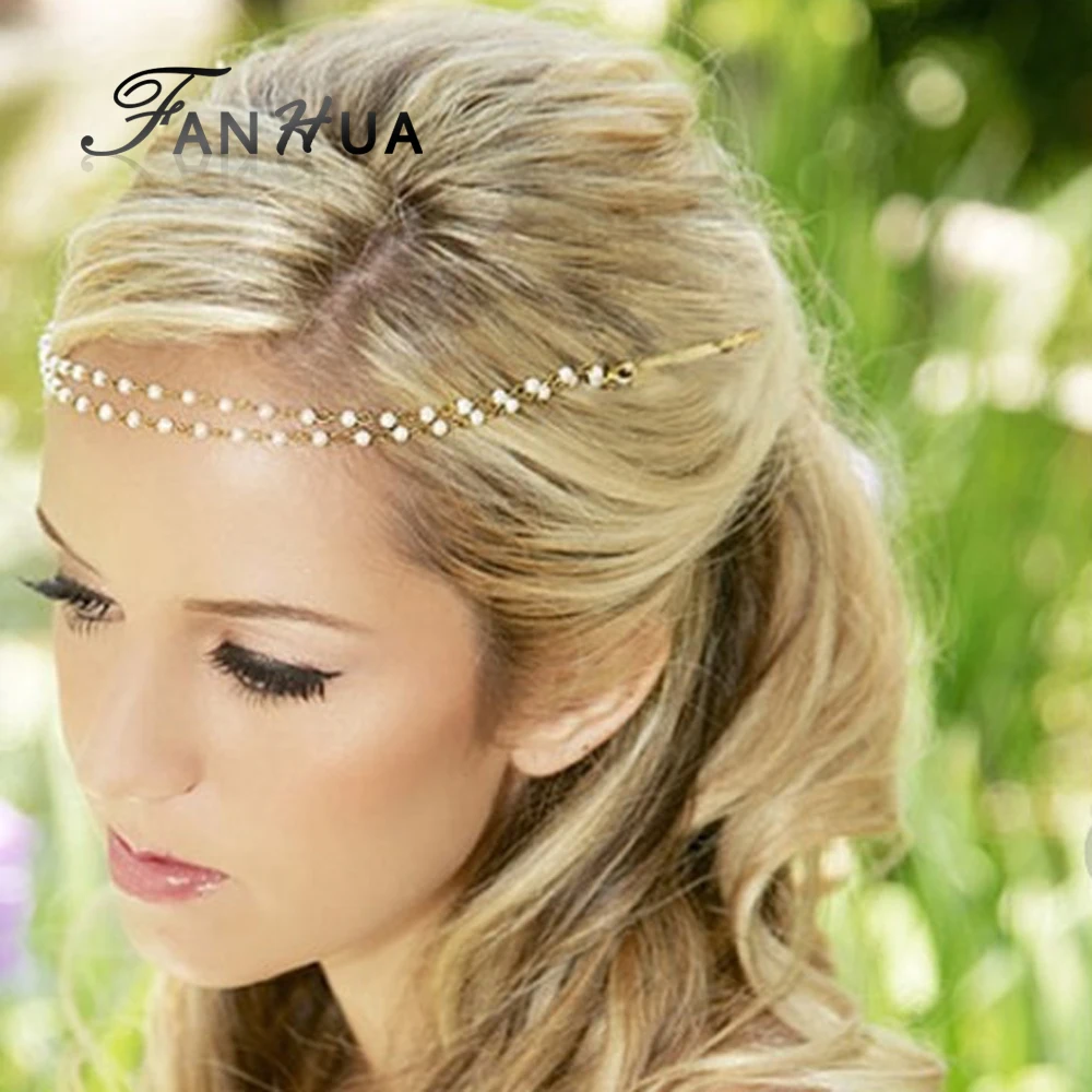 New Wedding Hair Jewelry Designer Simulated Pearl Chain ...