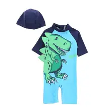 Купальный костюм с защитой от УФ-лучей с принтом динозавра зеленый Кепки короткий рукав быстросохнущая детская одежда комбинезон для мальчиков, для малышей Дайвинг Джерси