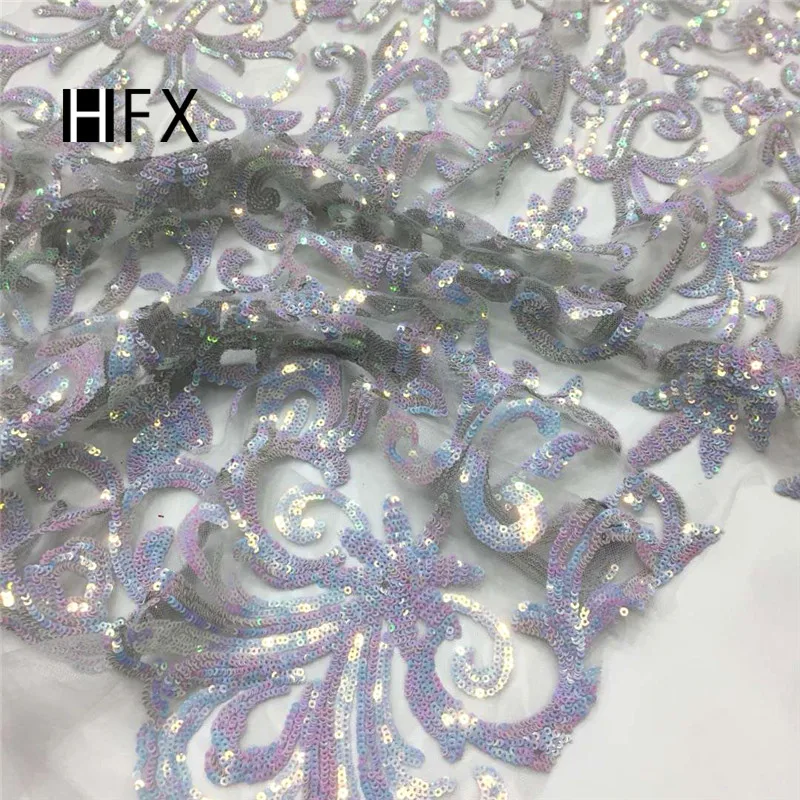 HFX High Quality African Lace Fabrics Embroidery Sequins Lace Fabric French Tulle Net Lace Fabric for Nigerian Wedding F1706-2