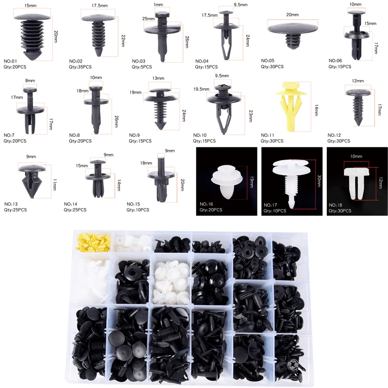 18 Kinds Mixed 415PCS Auto Fastener Car Universal Bumper Fixed