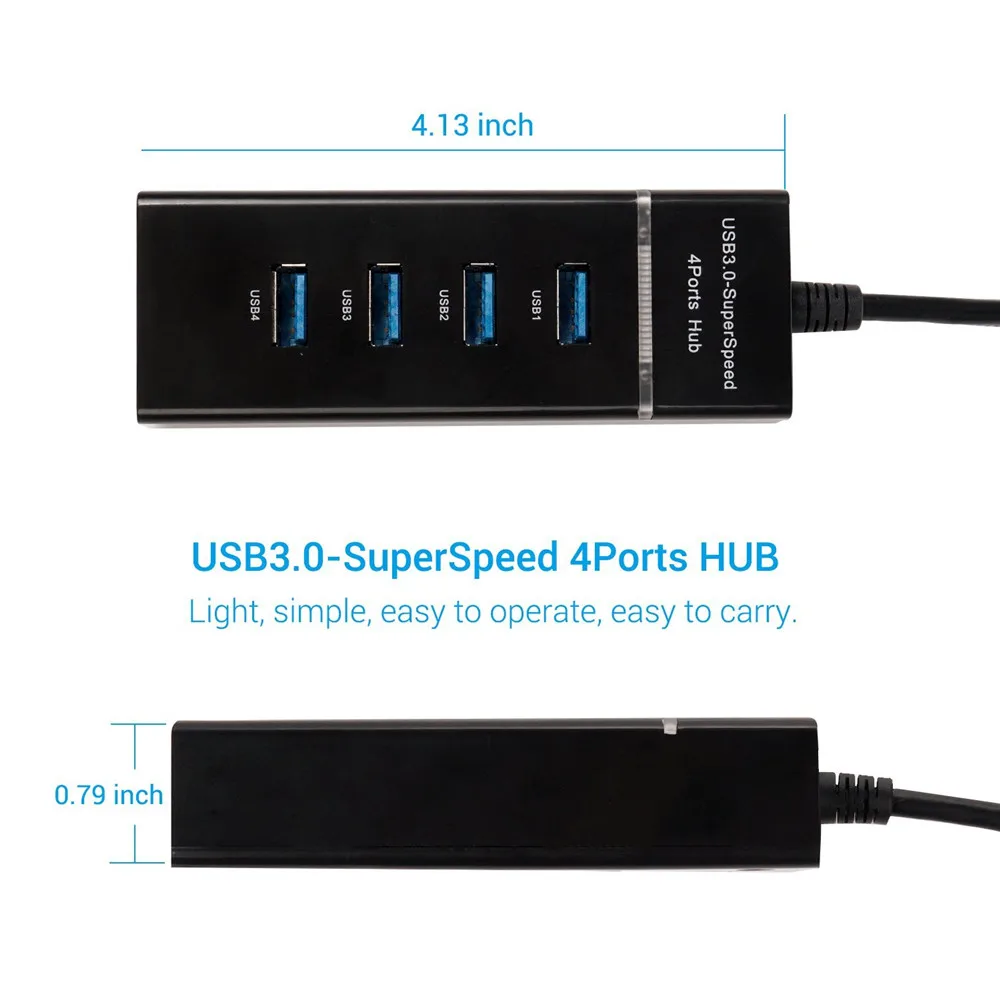 Портативный USB 3,0 Супер скорость 4 порта концентратор со светодиодный светильник ультра тонкий USB разветвитель Кабель-адаптер для ноутбука, USB флэш-накопители