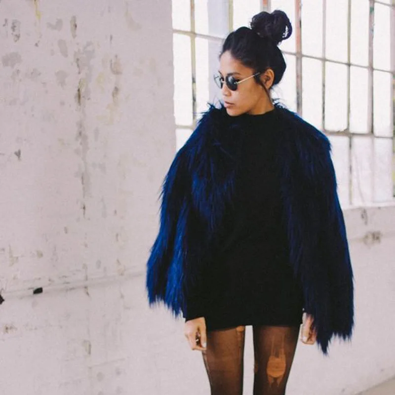 Autumn Winter jacket women Hairy Collarless Overcoat Fashion Furry Faux Fur Coat Women Fluffy Warm Long Sleeve Female Outerwear