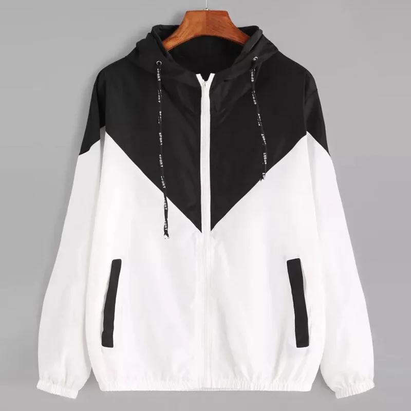 

LASPERAL Brand Jacket Women Casual Pockets Zipper Streetwear Tunic Hooded Jackets Fashion Color Patchwork Loose Outwear&Coats