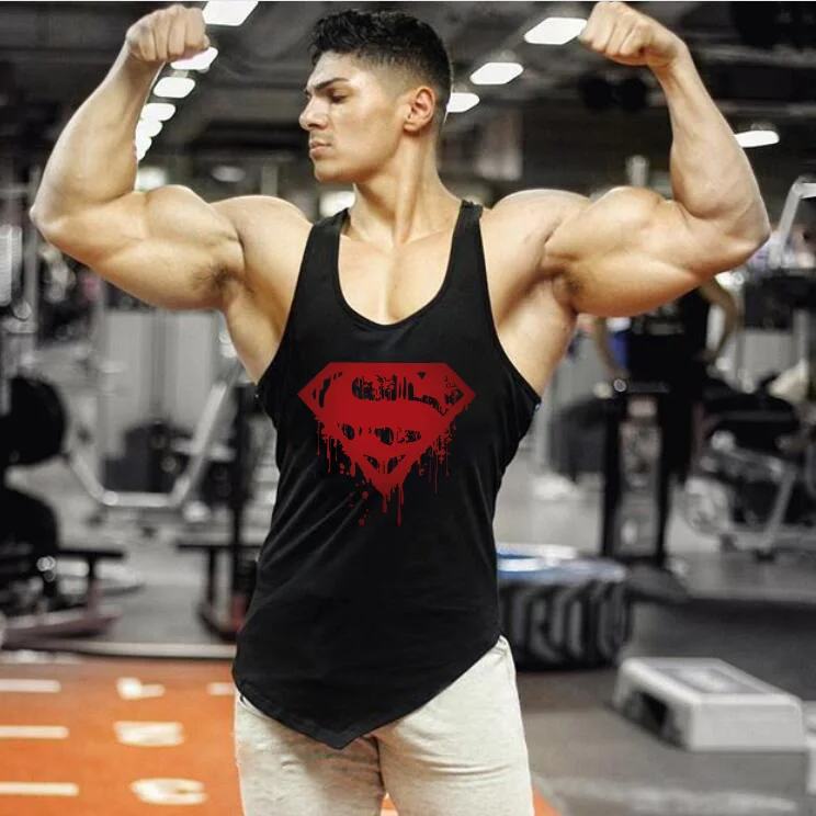 

2019 New Gym clothing sport men running Tank Tops Superman Fitness Vest Bodybuilding Stringer Tank Top Sleeveless Tees for men