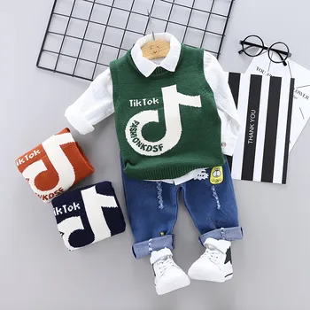 

High quality baby boy clothing 2019 spring autumn new fashion casual kid suit children clothes vest+T-shirt+pant clothing set