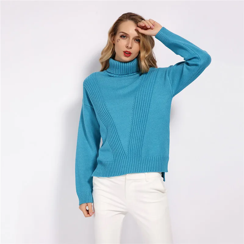 Женский свитер-водолазка GCAROL, теплый вязаный джемпер с разрезами по бокам, 7 цветов, пуловер большого размера со спущенными плечами на осень и зиму