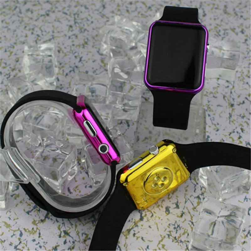 square mirror face silicone band digital watch