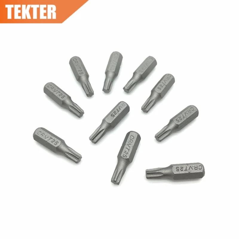 TEKTER 10 шт. хром ванадиевой Cr v стали Torx отвертка Биты T25 25 мм шестигранный хвостовик