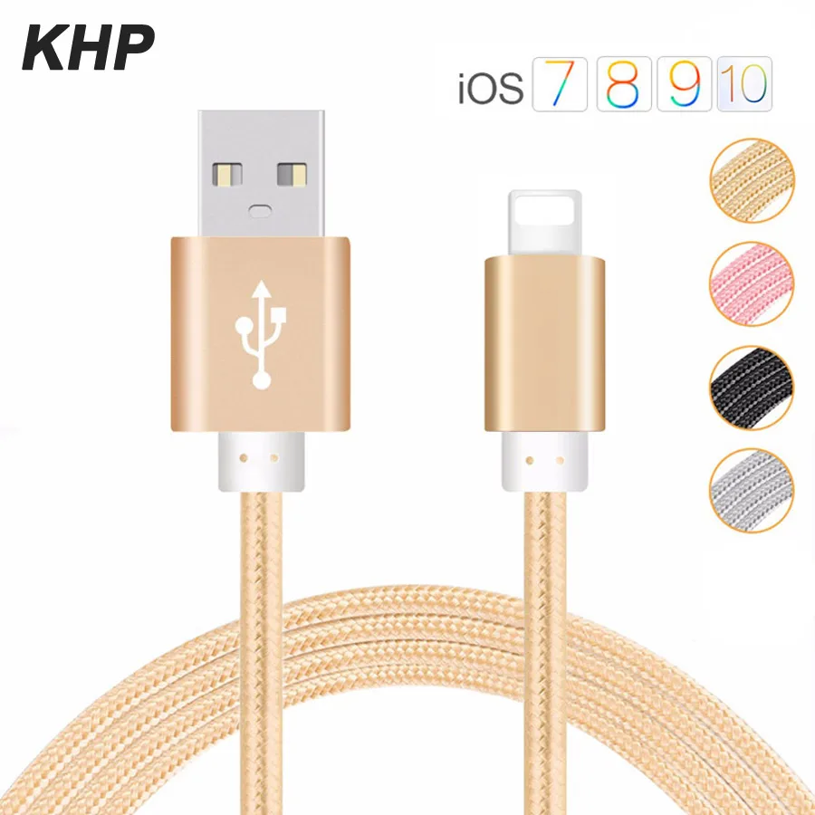 

KHP Original Fast Charger 8 Pin USB Cable For iPhone 5 6 5S 5C 5SE 6S 7 7S Plus iPad 4 2 3 Air iPod 1 Meter Alloy Nylon