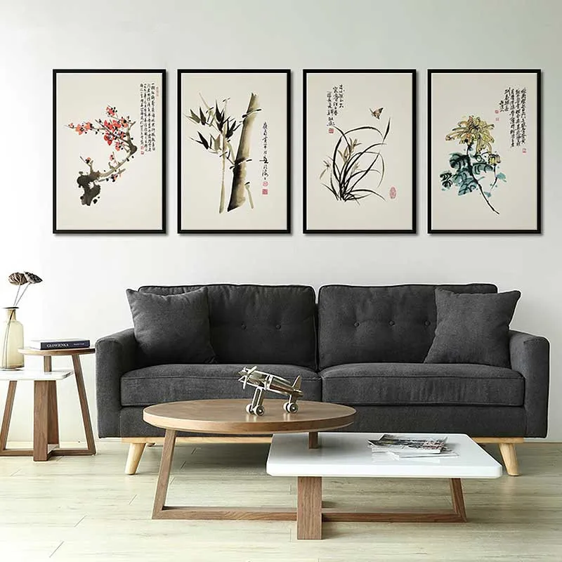 

Plum Blossom Orchid Bamboo Chrysanthemum Wall Picture Modern Chinese Ink Painting Style Canvas Print Painting Poster Wall Decora