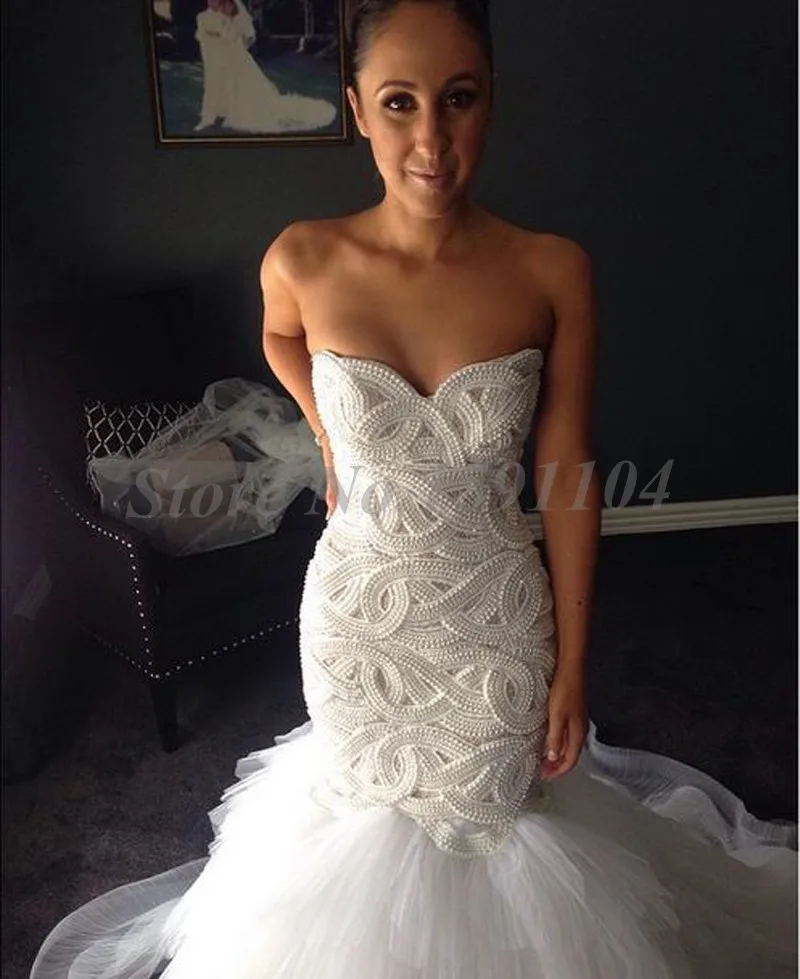Y Tulle Mermaid Wedding Dresses Luxury Heavy Pearls Gowns Y Tulle Mermaid Wedding Dresses Luxury Heavy Pearls Gowns Delicate Sweetheart Open Back Bridal 2016 Hot In From