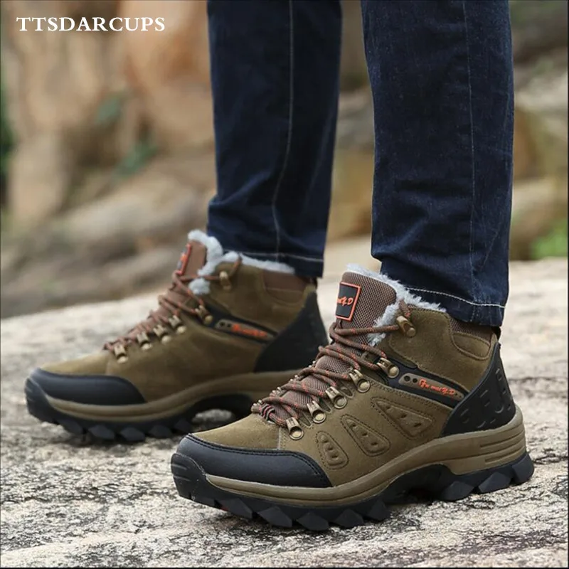 

TTSDARCUPS Big size New Men Boots for Men Winter Snow Boots Warm Fur&Plush Lace Up High Top Fashion Men Shoes Sneakers Boots