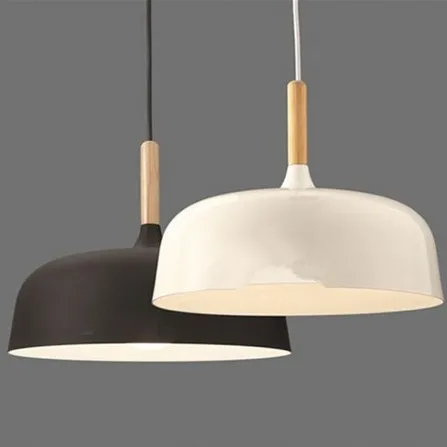 Modern pendant light Oak Wood lamp E27 socket wood lampholder Hanging light white black Optionally 320mm modern pendant light wood aluminum lamp e27 socket loft style hanging light black white lampshade 320mm wpl149