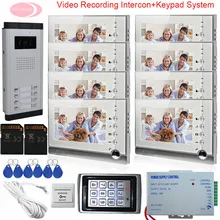 For 8 Apartments 7” Video Doorbell Monitor For Video Intercom With Recording SD Card System Unit +Keypad Access Control System