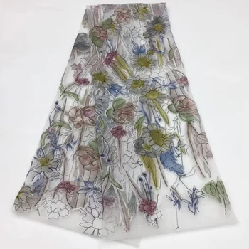 

high quality African net lace fabric 5yards soft French lace fabric with very beautiful flowers pattern for party dress FSQX063