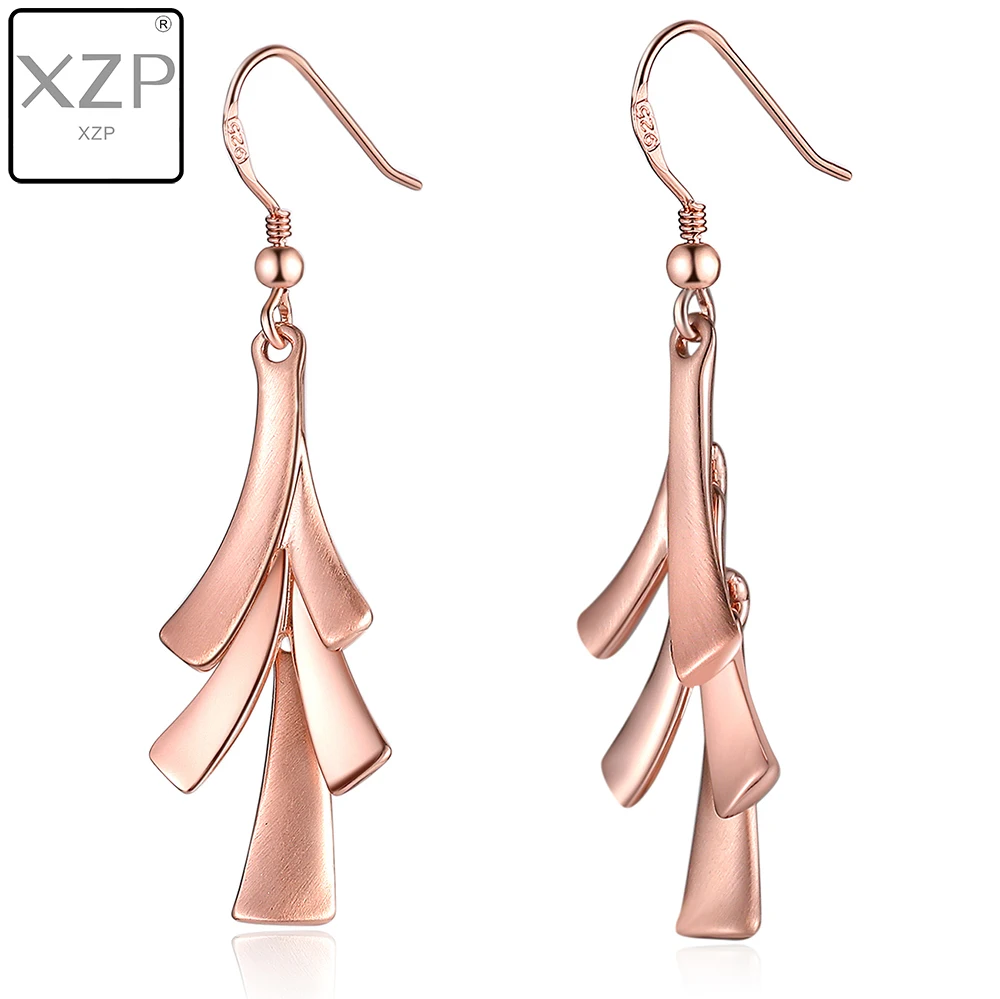 

XZP Boho Multi Layered Pendant Earrings for Women Rose Gold Color Tiered Dangle Drop Earrings S925 Silver Hook