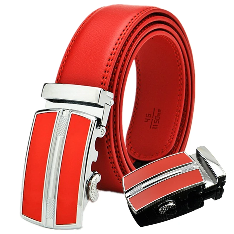 

Men's Automatic buckle belt Designers Leather Independent personality style Red yellow High quality alloy buckle width 3.5cm