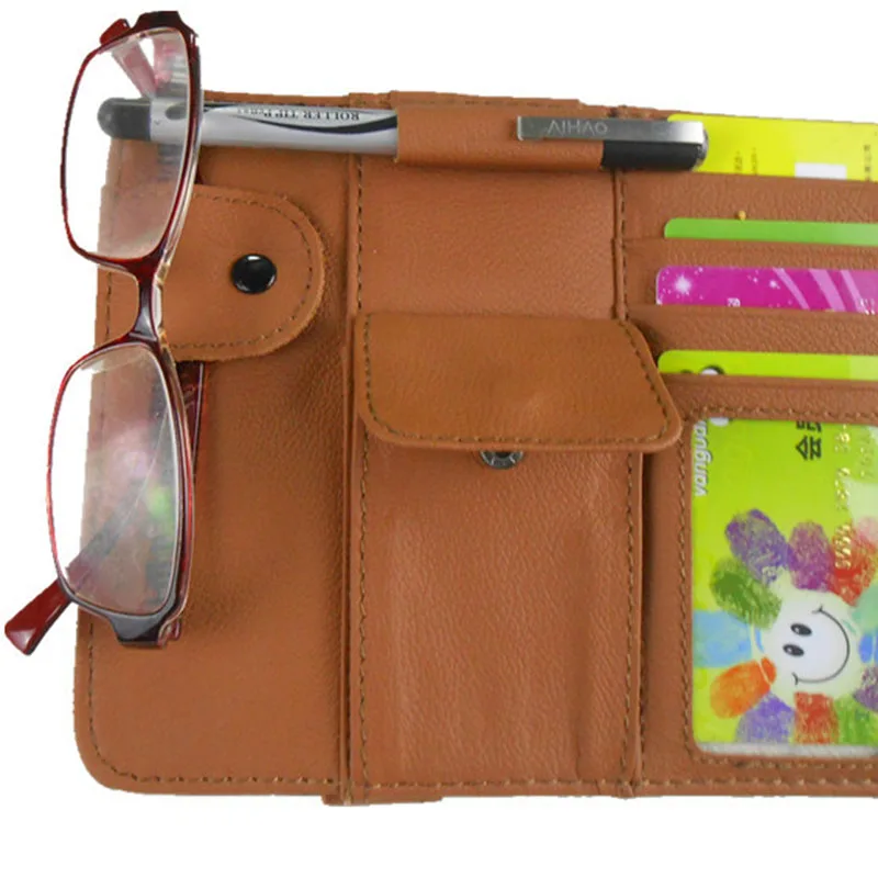 prativerdi Car Leather Multifunction CD Box Car Sun Visor CD Case for DVD Travel Organizer Business Card Holder CD Storage Bag5