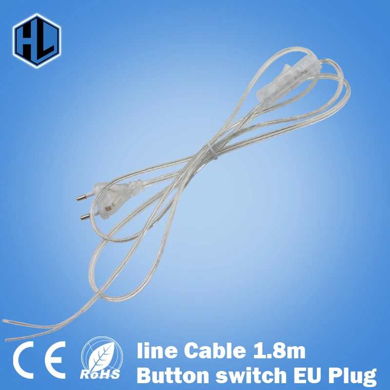 

line Cable 1.8m On Off Power Cord For LED Lamp with Button switch EU Plug Light Switching Transparent Wire Extension