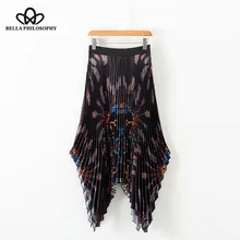 Wonder Новая Осенняя эластичная юбка миди с высокой талией и цепочкой, Плиссированная Юбка-миди faldas mujer, женские Асимметричные повседневные шикарные юбки