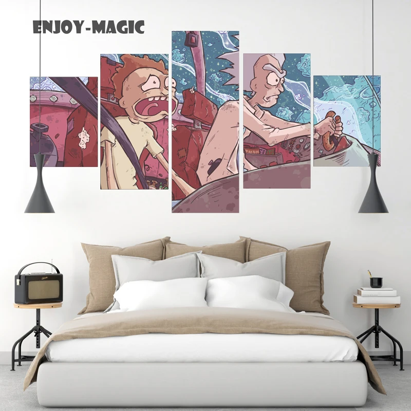 

Home Decor Canvas Poster rick and morty Painting Wall Art Modern 5 Piece Oil Painting Picture Panel Print A-034