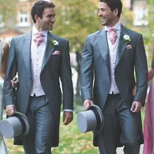 Изготовленный На Заказ Свадебный костюм-тройка для жениха смокинг лацкан с тупым углом Мужской костюм Серый Жених мужской/лучший мужской свадебный(пиджак+ брюки+ галстук+ жилет