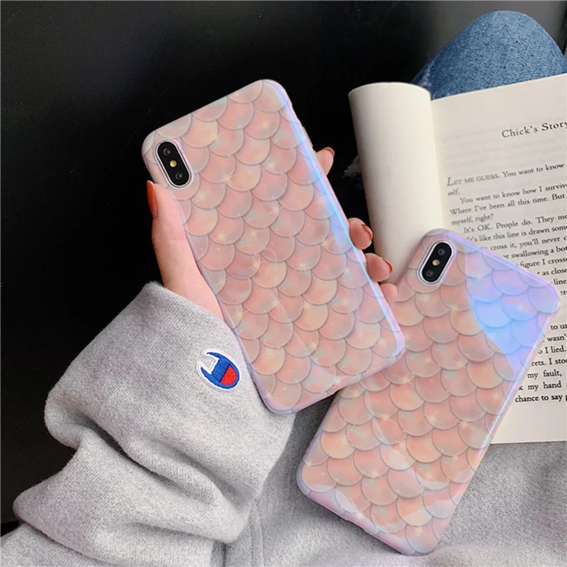 

Pink Fish Scale Phone Case for ihpone XS Max XS XR X All-inclusive Anti-fall Soft Cover Blu-ray Tpu 6 6s 7 8 Plus