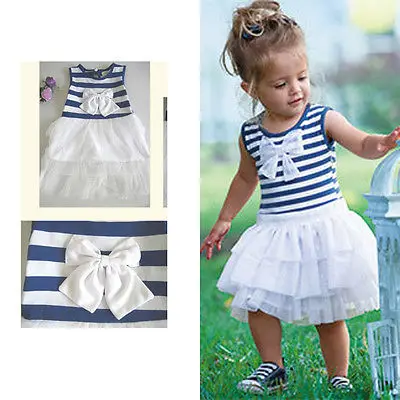 

Baby Kid Girls Clothes Dresses Summer Sleeveless Striped Bow Princess Pleated Cute Dress Tutu Bubble New 1 2 3 4 5 6 Years