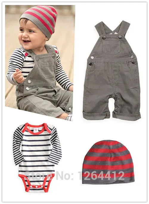 

2017 New arrival Baby suit Boy clothes Kid overalls + Baby Romper + Cap 3pcs / set baby boy clothes set free shipping