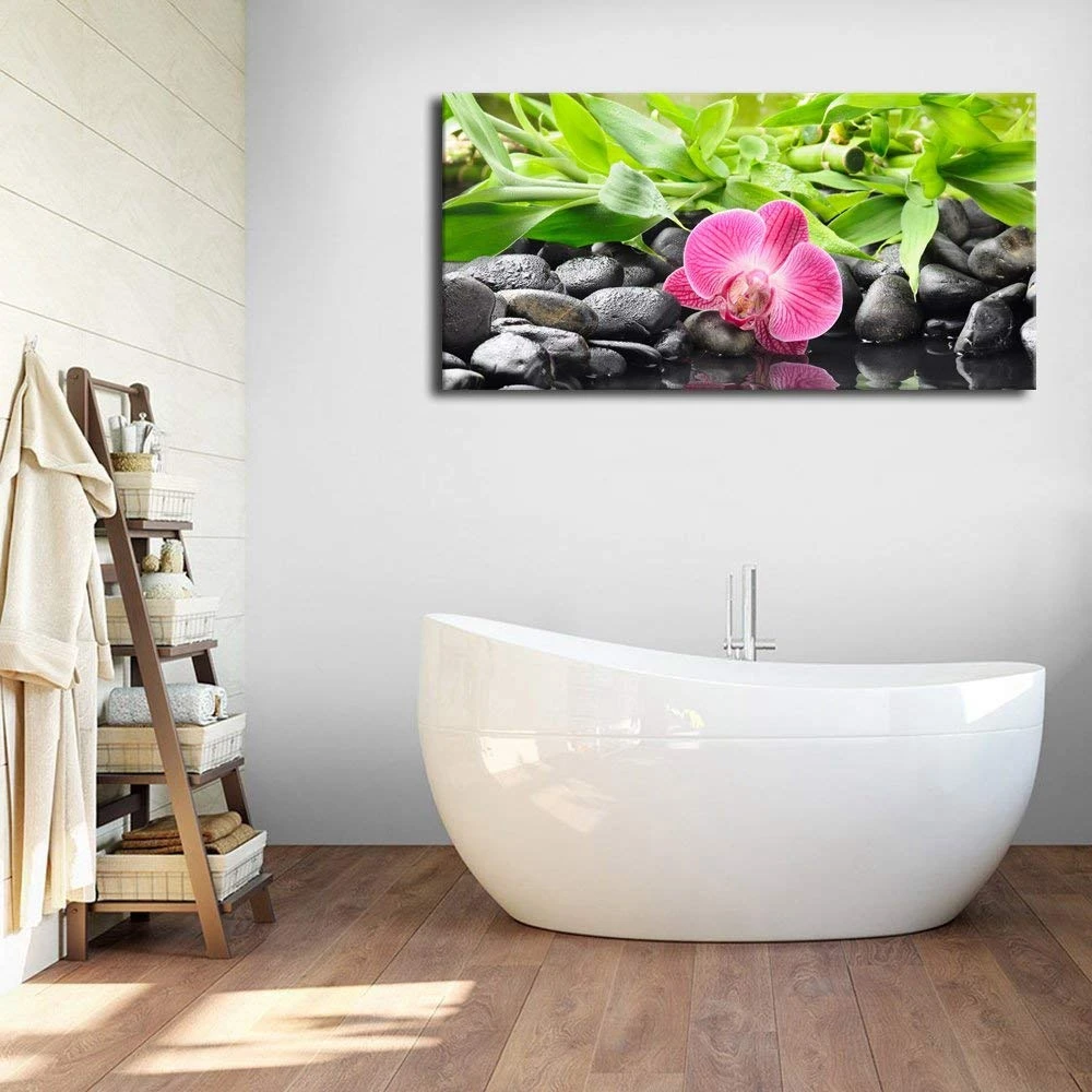

Black Pebble Purple Orchids Zen Spa Bathroom Kitchen Wall Art Nature for Home Office Bedroom Wall Decor Drop Shipping