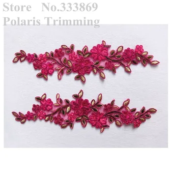 

Free Shipping 1 mirror pair=2pcs x New Fuchsia Pink Flower Embroidery Lace Applique Trims Patches Motif Sewing DIY Crafts PBNC39