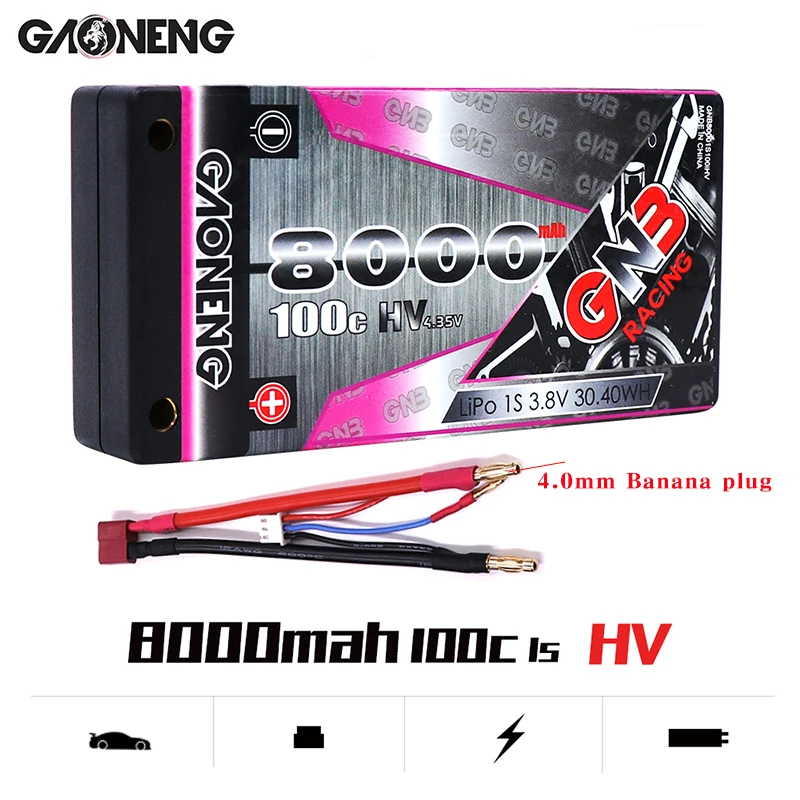 Gaoneng GNB 8000mAh 100C 1S 3.8V HV 4.35V Rechargeable Lipo Battery 4.0mm Banana Plug T for 1:10 RC Car Boat | Игрушки и хобби