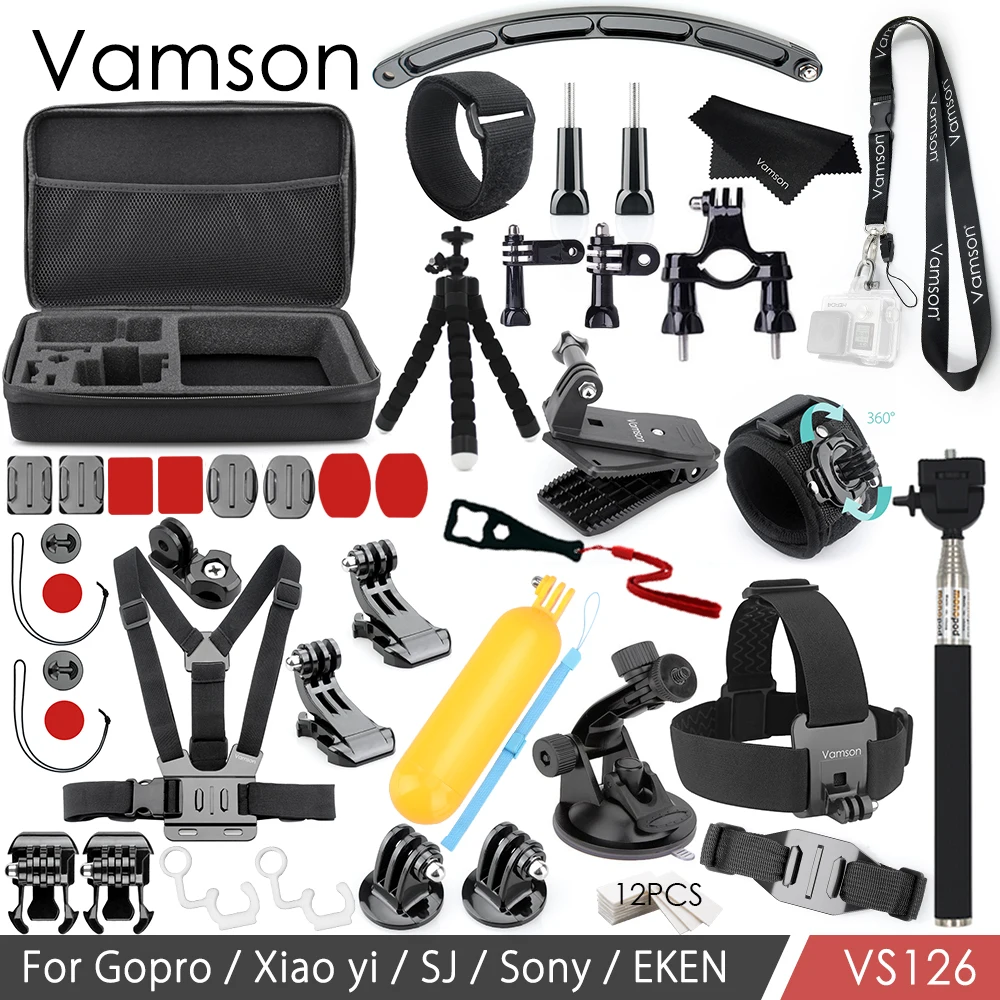 

Vamson for Gopro Hero 6 5 4 3 Accessories Kit Adapter Mount Tripod Neck Strap for Xiaomi for Yi for Eken for SJCAM Camera VS126