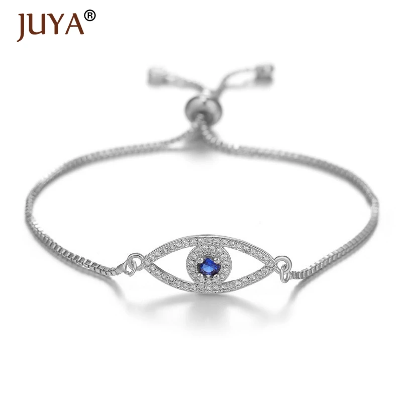 

Juya Fashion Zircon Blue Evil Eye Bracelets For Women Lucky Amulet Jewelry Gold Silver Adjustable Chain Greek Eye Bracelets