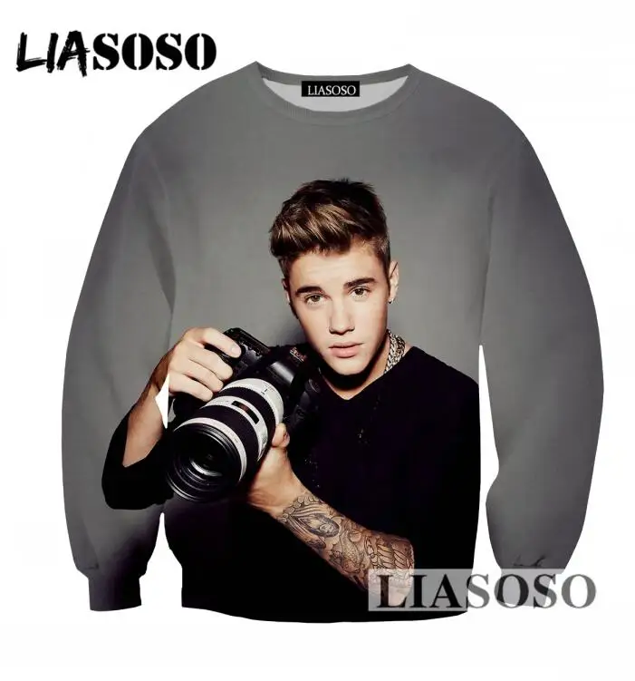 LIASOSO 5Plus Large Size Sweatshirt Men Women 3D Print Harajuku Style Pullovers Singer Justin Bieber Tracksuit Clothing T748