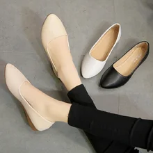 2019 new flat bottom women's shoes plain soft leather soft bottom fashion pointed shoes flat spring and autumn shoes