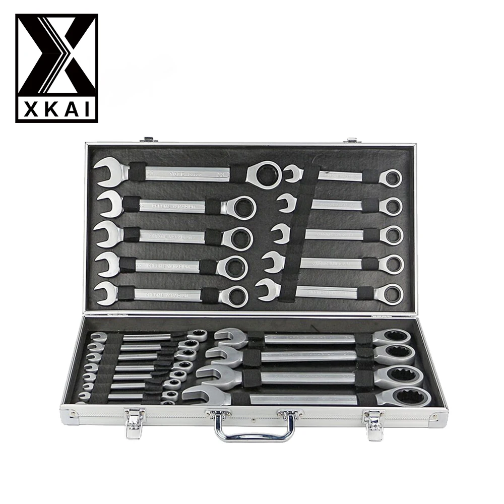 

XKAI 22pcs 6-32mm Ratchet Spanner Combination wrench a set of keys ratchet skate tool ratchet handle Chrome Vanadium