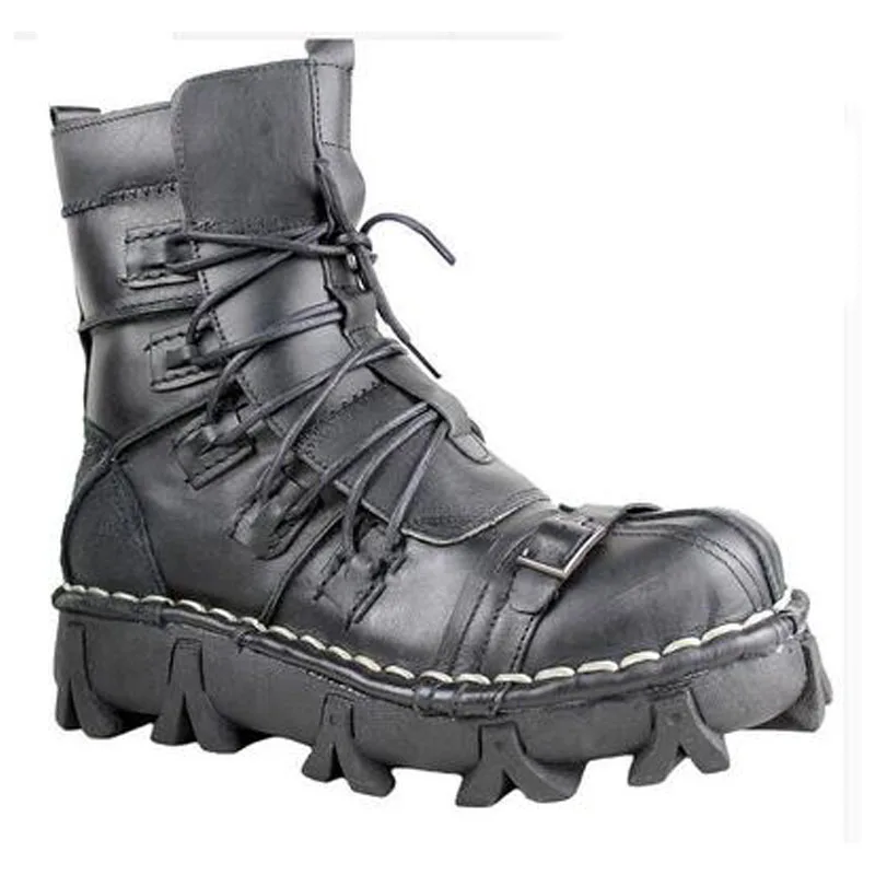 Мужские военные ботинки из натуральной кожи на шнуровке с черепом; байкерские ботинки; 9#15/15D50