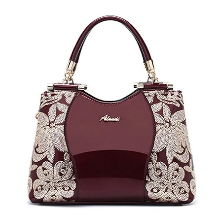 Европейская мода, сумки для женщин, вышивка, роскошная, лакированная, из искусственной кожи, известный бренд, дизайнерская белая сумка, женская сумка-мессенджер - Цвет: Wine Red