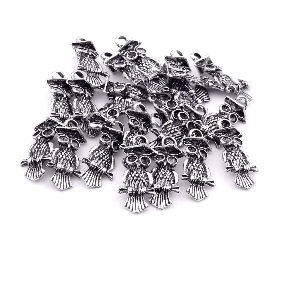 

Vinswet Vintage Alloy Silver Owl Charm Pendants for Bracelets Jewelry Making Findings DIY Charms Handmade 20 Pcs 26*11MM