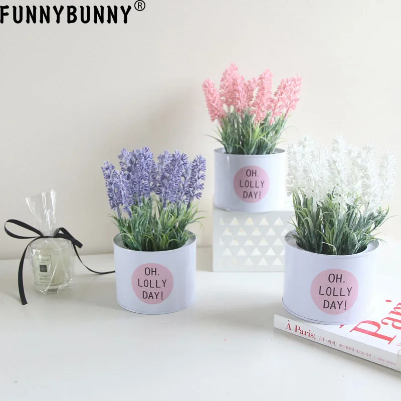 FUNNYBUNNY разноцветные искусственные цветочные РАСТЕНИЯ лаванды в белых