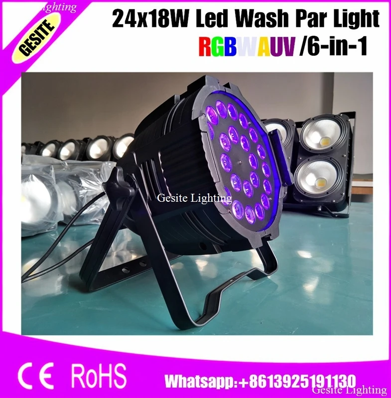 Бесплатная доставка 8 шт./лот IP20 LED 24X18W RGBWA UV 6 в 1 par light 64 stage lighting|stage light|rgbwa uv 6in1par |