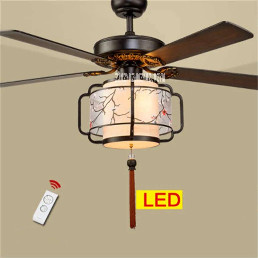 

New HS030 Ceiling Fan Lights Living Room Bedroom Lights 5 Wooden Lanterns LED Mute Remote Control Fan light 220v/110v 70W