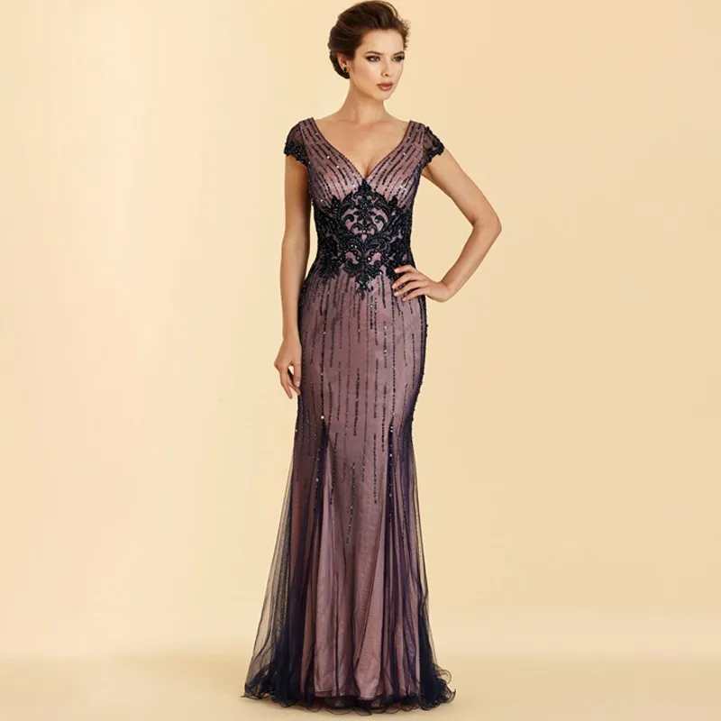 Plus-Size-Sexy-v-170neck-mother-of-the-bride-dresses-cap-short-sleeves-evening-dresses-floor