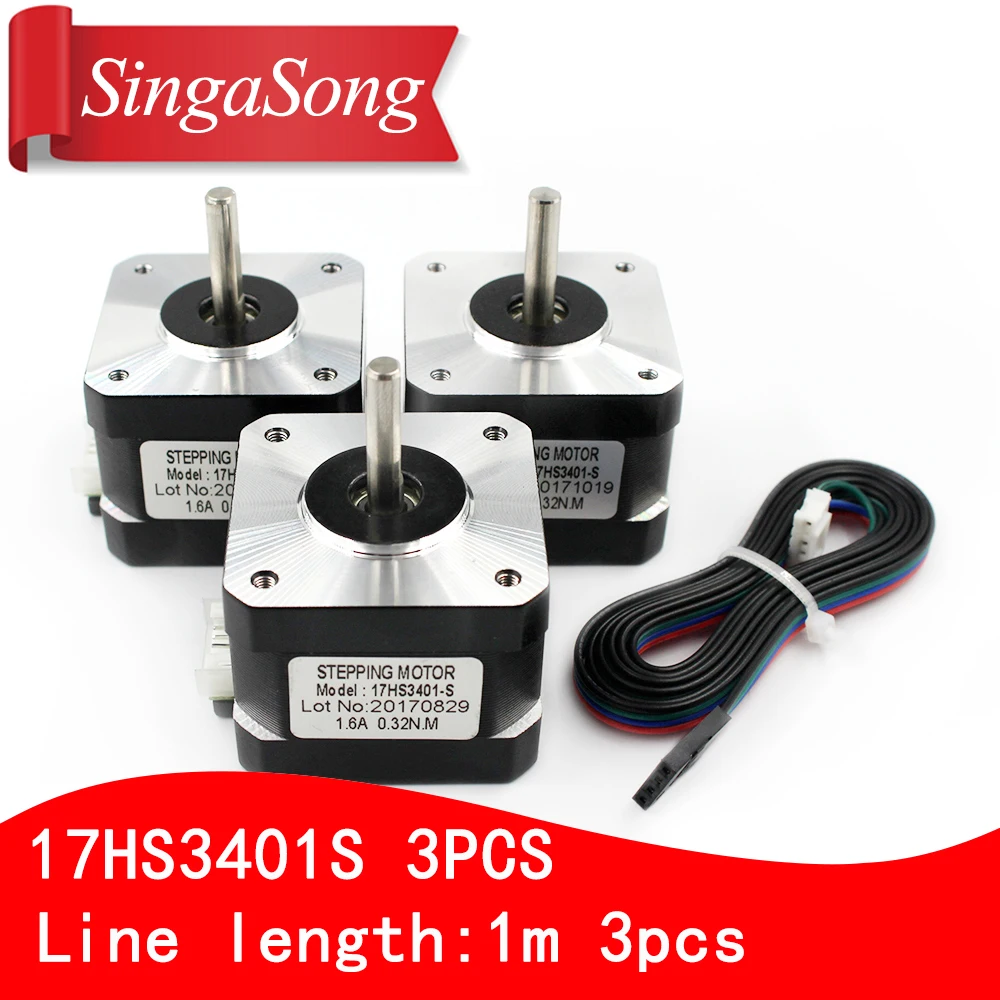 

3Pcs/lot 17HS3401S 4-lead Nema 17HS3401 Stepper Motor 42 motor 42BYGH 1.3A CE ROSH ISO CNC Laser and 3D printer