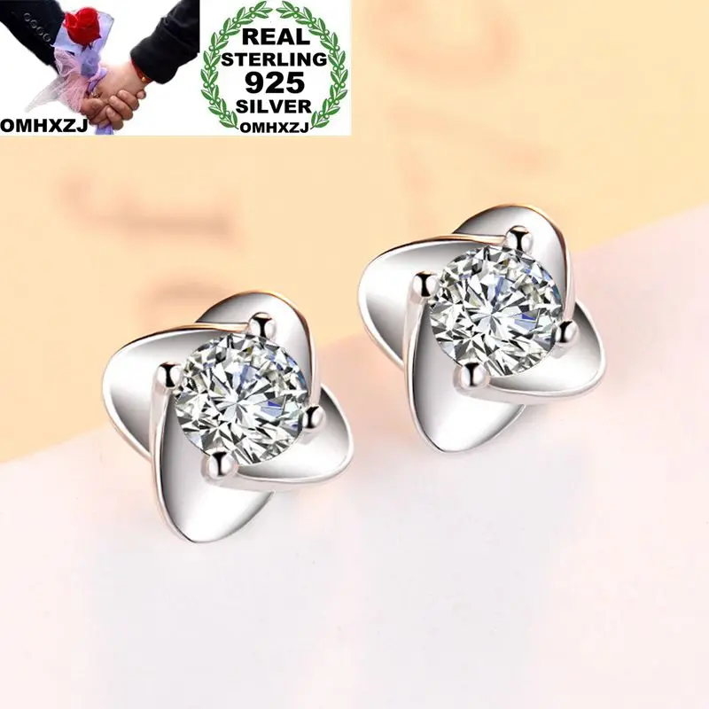 

OMHXZJ Wholesale European Fashion Woman Girl Party Wedding Gift Round White AAA Zircon S925 Sterling Silver Stud Earrings EA146