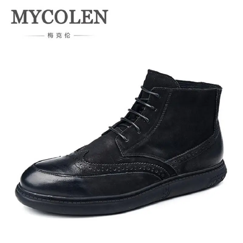 

MYCOLEN Brand Winter Cow Leather Ankle Boots Men High Quality Retro Bullock Carving Flower Boots Fashion Men Shoes