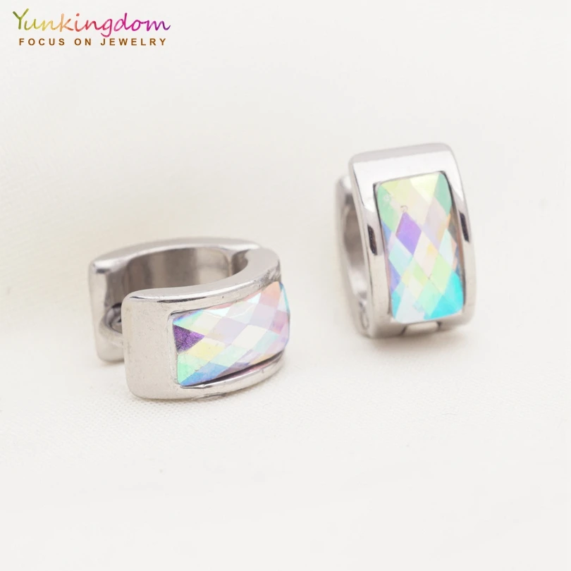 Yunkingdom shiny rhinestone stainless steel small hoop earrings for women and girl 2018 new fashion jewelry wholesale UE0289 - Image 2