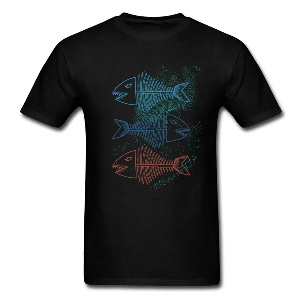 O Neck Fish Bones All Cotton Male Tshirts Casual Short Sleeve Tops T Shirt 2018 New Normal T-shirts Free Shipping Fish Bones black